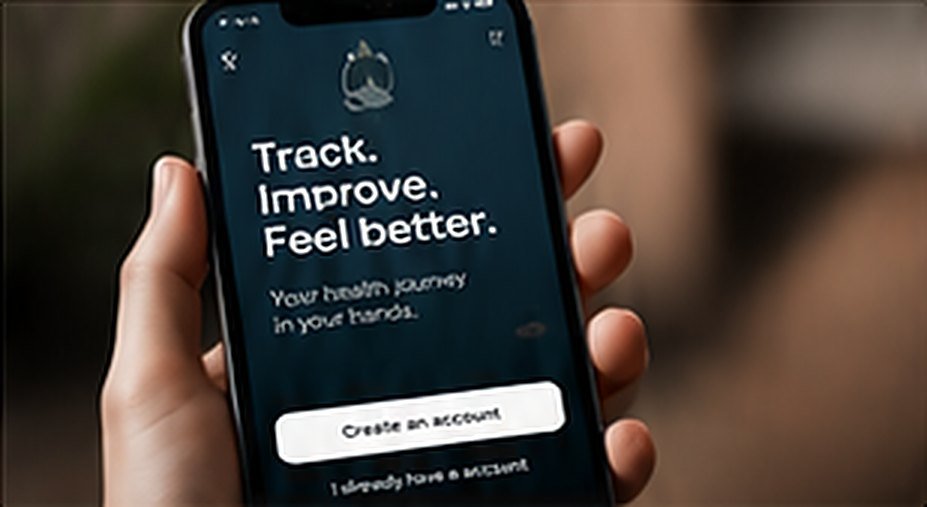 Hand holding a phone with a wellbeing app
