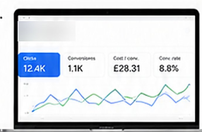 Paid search campaign dashboard on a laptop