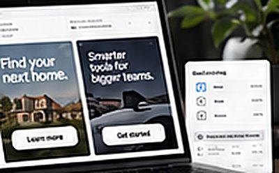 Ad creative and landing page on a laptop