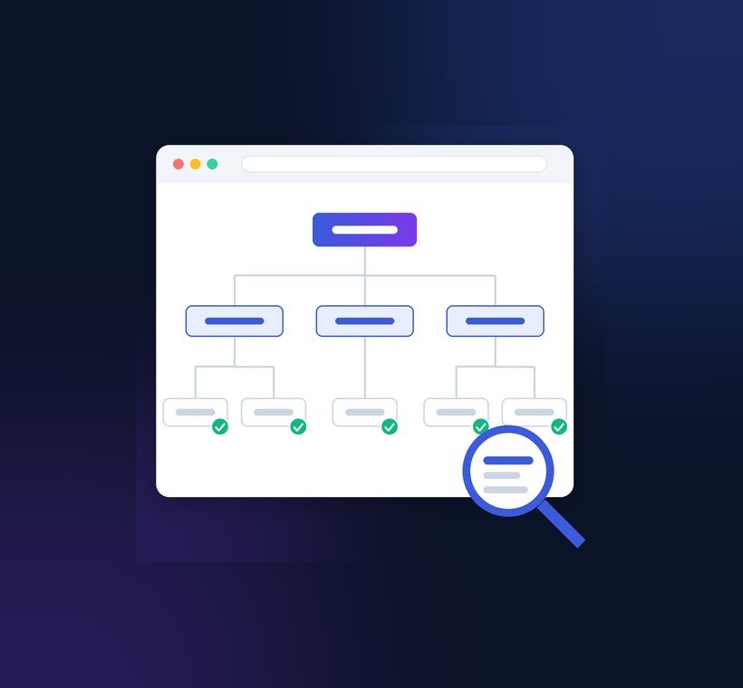 Illustration of a website page structure being checked page by page