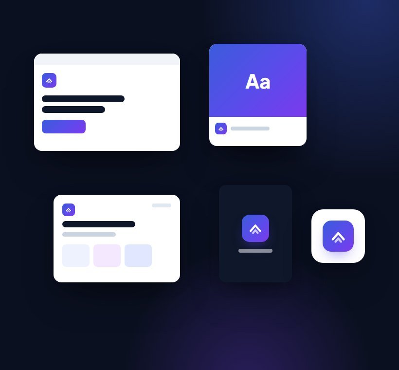 Illustration of one brand system applied to a website, social post, presentation and packaging