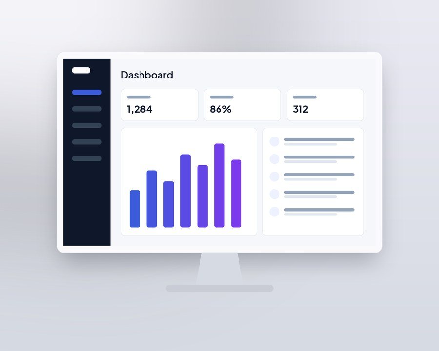 A custom web application dashboard shown on a desktop monitor