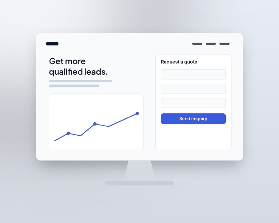 A lead generation website with an enquiry form shown on a desktop monitor